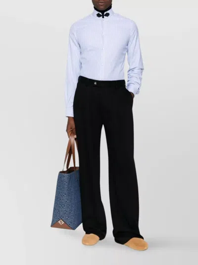 Valentino Cotton Shirt With Striped Pattern And Embroidered Motif In Blue