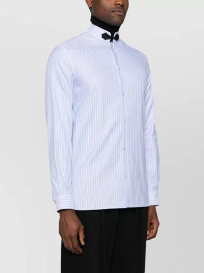 Valentino Cotton Shirt With Striped Pattern And Embroidered Motif In Blue