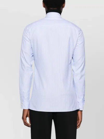 Valentino Cotton Shirt With Striped Pattern And Embroidered Motif In Blue