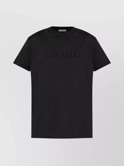Moncler Biologic Cotton T-shirt With Embroidered Logo In Black