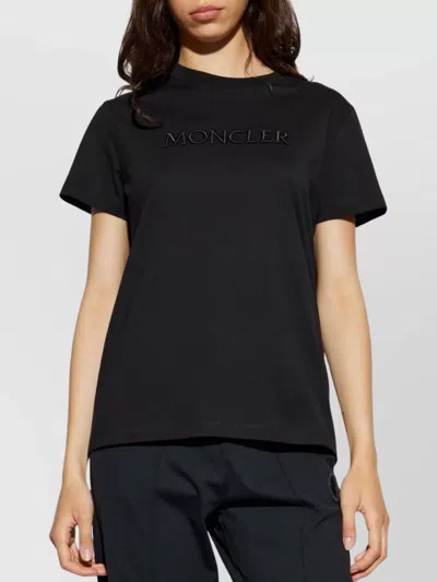 Moncler Biologic Cotton T-shirt With Embroidered Logo In Black