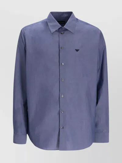 Emporio Armani Cotton Shirt With Button-down Collar And Cuffs In Blue