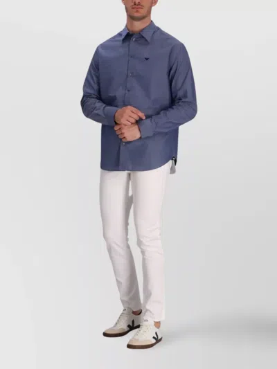 Emporio Armani Cotton Shirt With Button-down Collar And Cuffs In Blue
