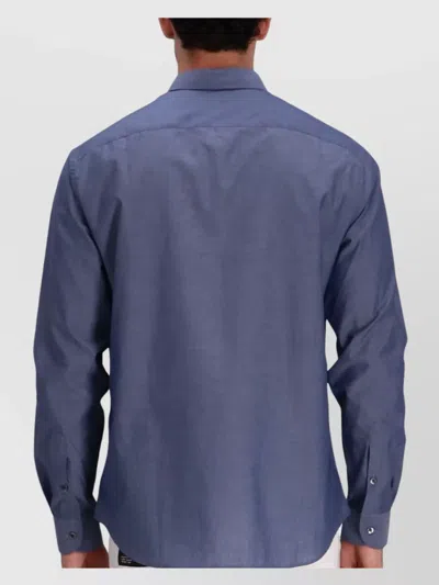 Emporio Armani Cotton Shirt With Button-down Collar And Cuffs In Blue
