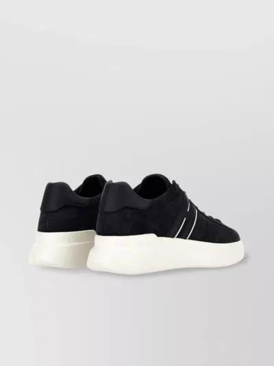 Hogan Black Leather Sneakers With Logo-embellished Side Panels In Black