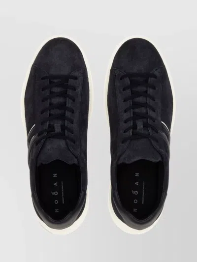 Hogan Black Leather Sneakers With Logo-embellished Side Panels In Black