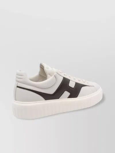 Hogan Low Top Leather Sneakers With Platform Sole In Neutral