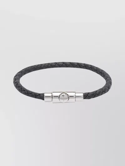 Ferragamo Leather Braided Bracelet Polished Finish In Gray