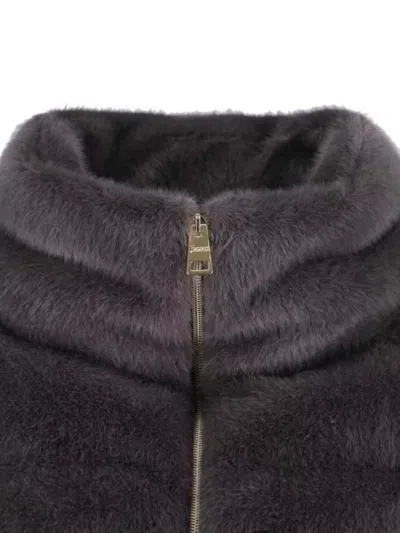 Herno Quilted High-collar Grey Faux Fur Coat In Black
