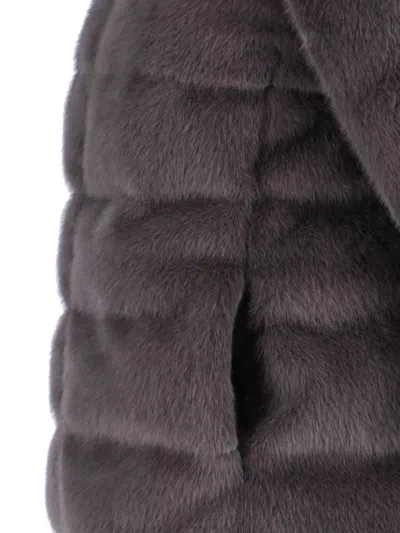Herno Quilted High-collar Grey Faux Fur Coat In Black