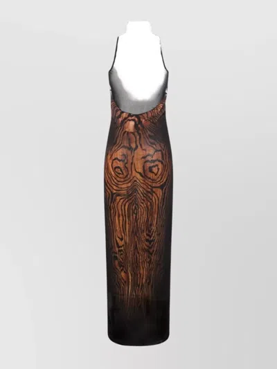 Jean Paul Gaultier Women Long Dress Double Layer Printed Wood In Black