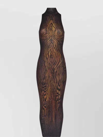 Jean Paul Gaultier Women Long Dress Double Layer Printed Wood In Black