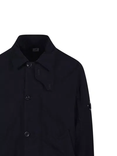 C.p. Company Button-fastening Lens-detail Coat In Black