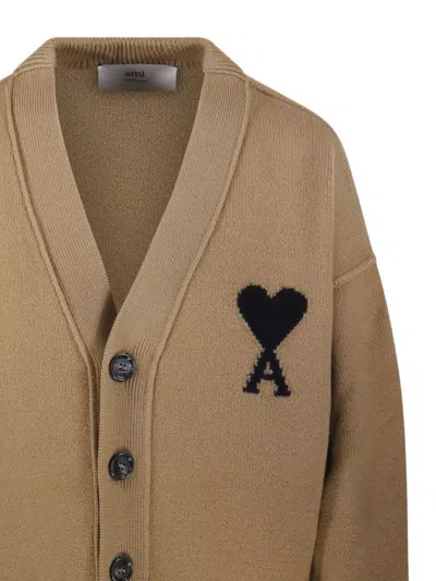 Ami Alexandre Mattiussi Ami Adc Cardigan V Neck Felted Merino In Brown