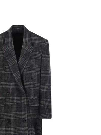 Isabel Marant Étoile Long Checked Double-breasted Notched Lapels Coat In Gray