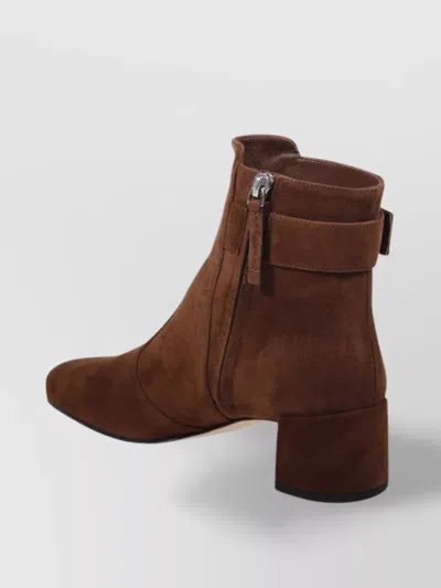 Roger Vivier Polly Suede Buckle Block Heel Bootie