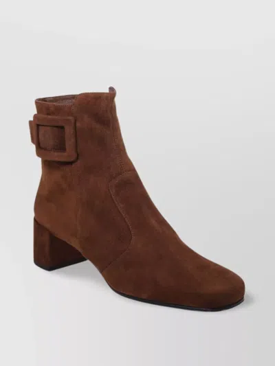 Roger Vivier Polly Suede Buckle Block Heel Bootie