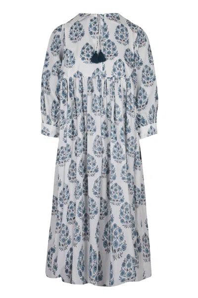 La Mandarine Women's Blue / White Floaty Summer Maxi Dress, Summer Dress With Pockets, Cotton Sundress