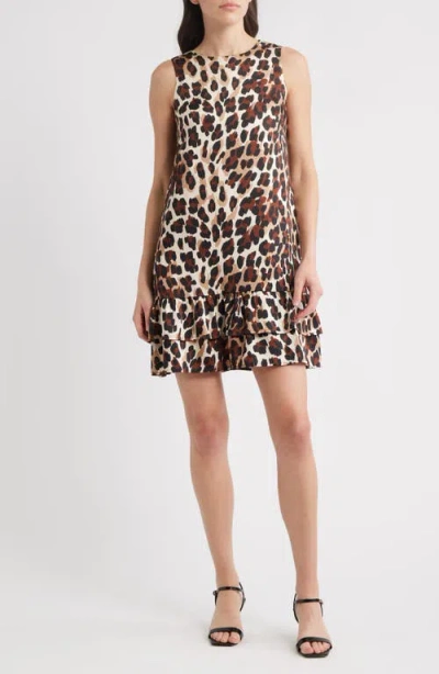 Anne Klein Leopard Print Sleeveless Minidress In Brown