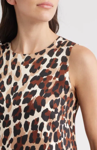 Anne Klein Leopard Print Sleeveless Minidress In Brown