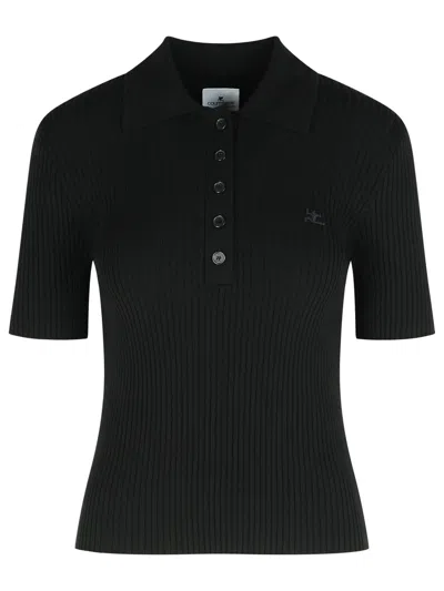 Courrèges Courreges Black Viscose Blend Polo Shirt Women In Black