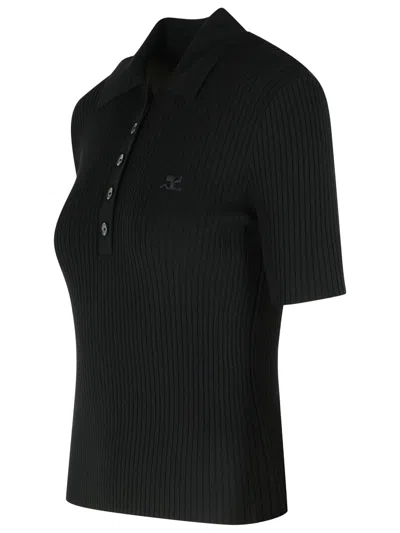 Courrèges Courreges Black Viscose Blend Polo Shirt Women In Black