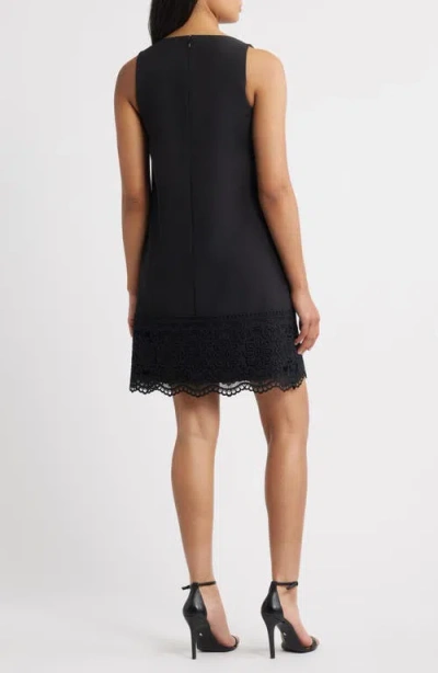 Anne Klein Square Neck Lace Trim Minidress In Black