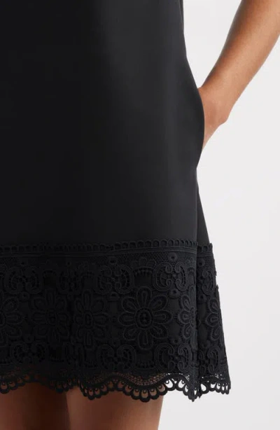 Anne Klein Square Neck Lace Trim Minidress In Black
