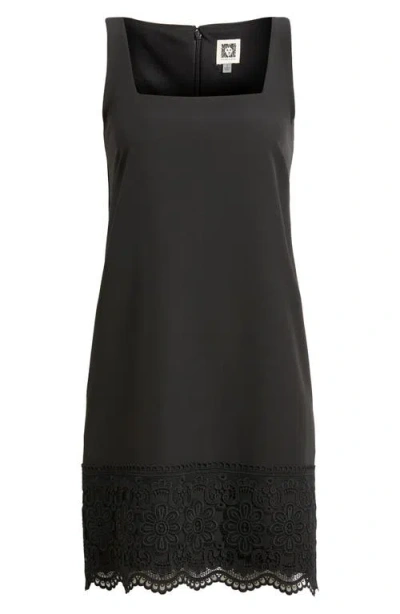 Anne Klein Square Neck Lace Trim Minidress In Black