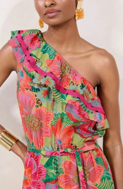 Lipsy Floral Print One Shoulder Crop Jumpsuit