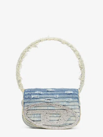 Diesel Women 1dr Denim Shoulder Bag With Used Effect
