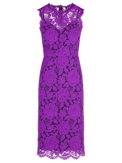 Dolce & Gabbana 'longuette' Purple Stretch Lace Dress Women