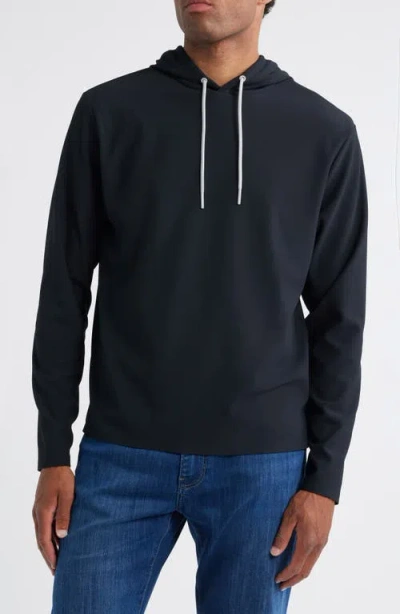 Johnnie-o Hoppin Ribbed Stretch Hooded Pullover In Black