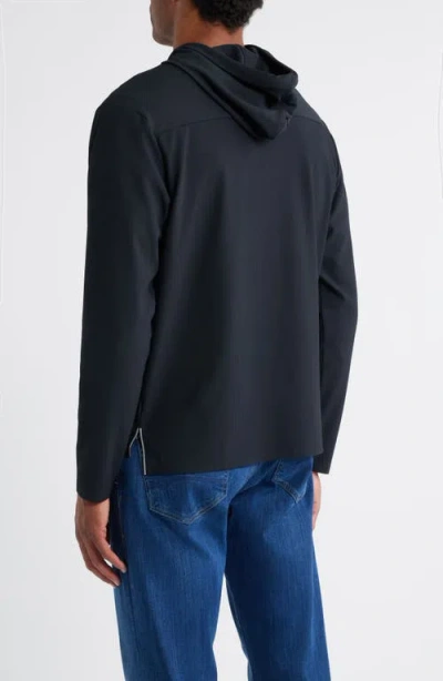 Johnnie-o Hoppin Ribbed Stretch Hooded Pullover In Black