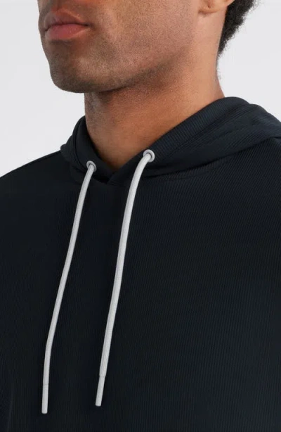 Johnnie-o Hoppin Ribbed Stretch Hooded Pullover In Black