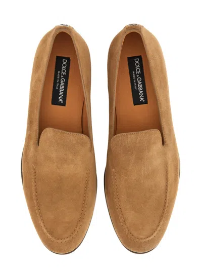 Dolce & Gabbana Loafers With Almond Toe And Suede Finish In Neutral