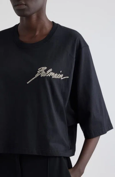 Balmain Crystal Signature Crop Cotton T-shirt