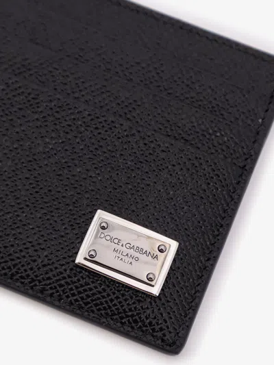 Dolce & Gabbana Logo Plaque Dauphine Leather Cardholder In Black