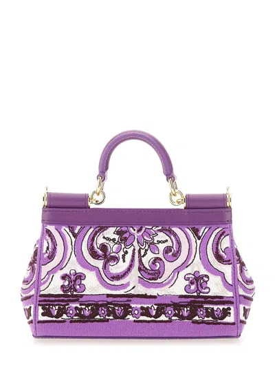 Dolce & Gabbana Sicily Small Bag With Maiolica Embroidery In Purple
