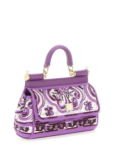 Dolce & Gabbana Sicily Small Bag With Maiolica Embroidery In Purple