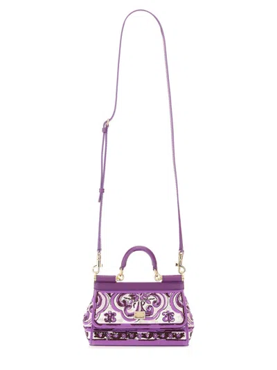 Dolce & Gabbana Sicily Small Bag With Maiolica Embroidery In Purple