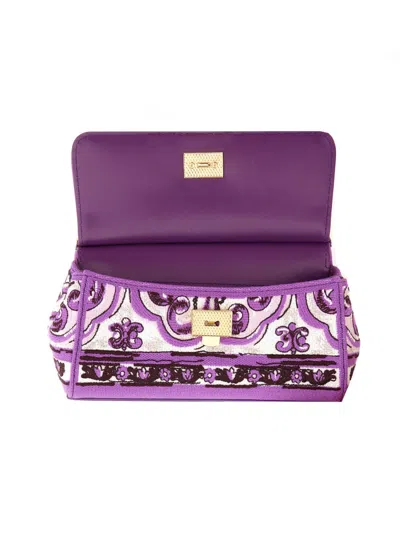 Dolce & Gabbana Sicily Small Bag With Maiolica Embroidery In Purple