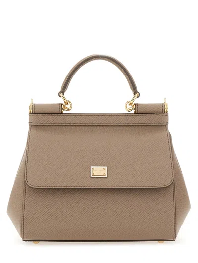 Dolce & Gabbana Large Sicily Handbag In Light Mud Calf Leather