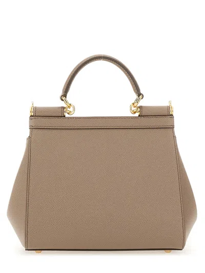 Dolce & Gabbana Large Sicily Handbag In Light Mud Calf Leather