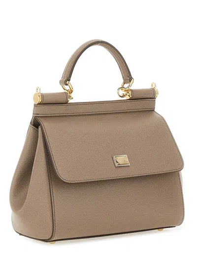 Dolce & Gabbana Large Sicily Handbag In Light Mud Calf Leather