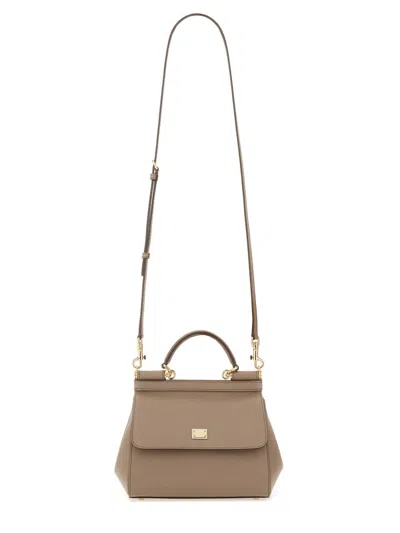 Dolce & Gabbana Large Sicily Handbag In Light Mud Calf Leather