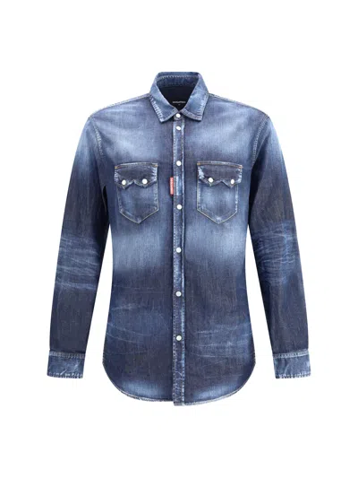 Dsquared2 Denim Shirt With Button-down Collar And Two Pockets In Blue