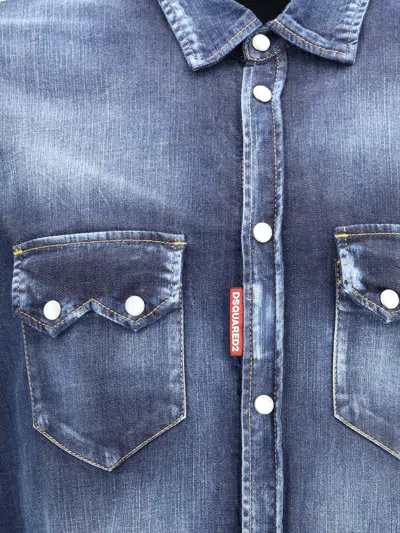 Dsquared2 Denim Shirt With Button-down Collar And Two Pockets In Blue