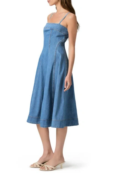 Paige Womens Serenade Pippa Square-neck Cotton-blend Denim Midi Dress In Blue