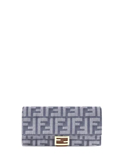 Fendi Denim-effect Ff Jacquard Uette Continental Wallet With Chain Bags